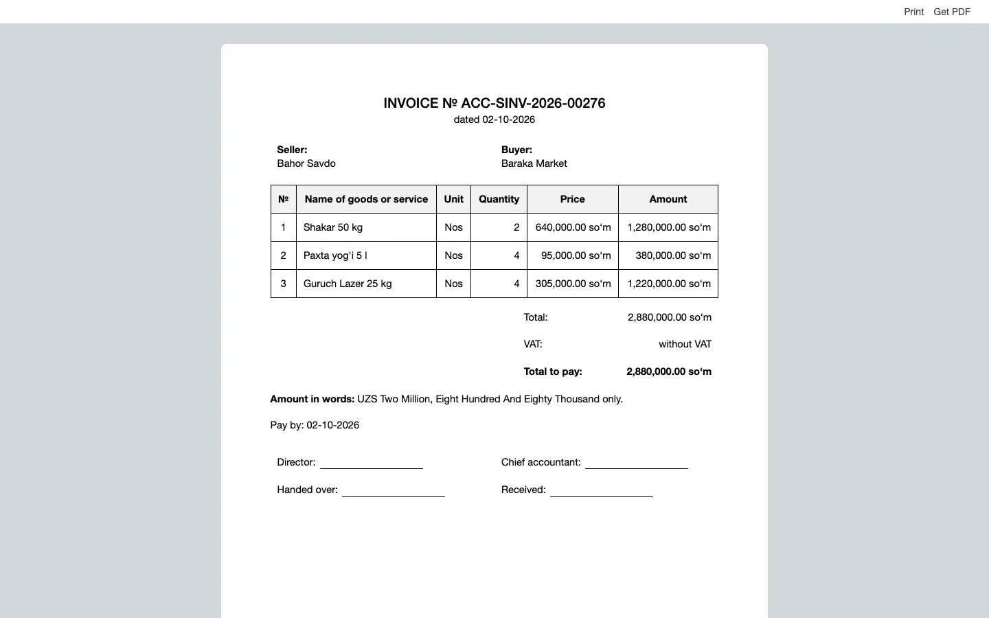 Uzbek print formats